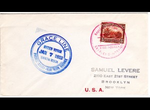 Kolumbien 1933, Grace Line Santa Rosa Maiden Voyage Schiffspost Brief m. 5 C.