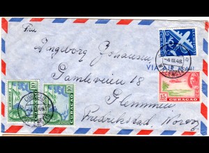 Curacao 1948, 4 Marken auf Luftpost Brief v. Willemstad n. Norwegen