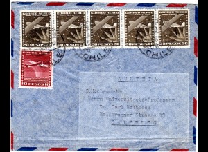 Chile 1956, 10+5x20 P. auf Luftpost Brief v. Concepcion n. Österreich