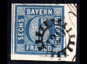 Bayern, MR 120 ERGOLDSBACH auf Briefstück m. breitrandiger 6 Kr.