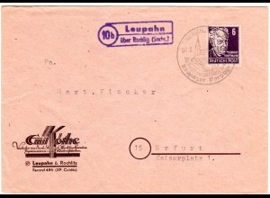 1949, Landpost Stpl. 10b LEUPAHN über Rochlitz auf Drucksache Brief m. 6 Pf. 