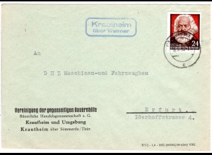DDR 1953, Landpost Stpl. KRAUTHEIM über Weimar auf Bauernhilfe Brief m. 24 Pf.