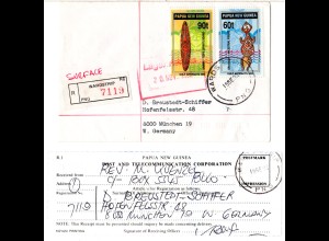 Papua Neu Guinea 1992, 60+90 t artifacts auf Einschreiben Brief v. Wardstrip