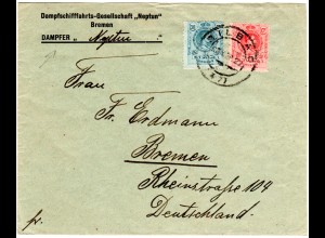 Spanien 1922, 10+30 C. auf Dampfer Neptun Schiffspost Brief v. Bilboa n. Bremen