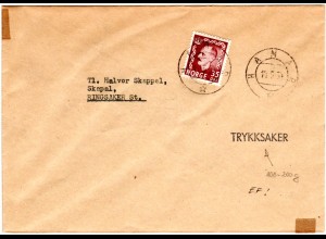 Norwegen 1954, EF 35 öre auf Drucksache Brief (100-200 Gramm) v. Hamar.