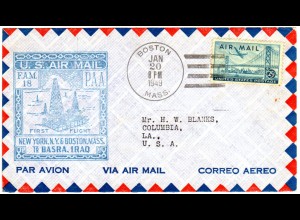 USA 1949, 25 C. auf Erstflug Brief v. Boston to Basra Iraq