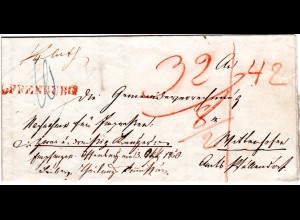 Baden 1850, roter L1 OFFENBURG auf Nachnahme Brief m. Botenlohn.