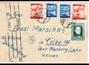 Österreich 1947, 5 Marken auf Zensur Brief v. BRUNNSEE n. Deutschland