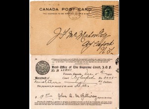 Kanada 1902, 1 C. Ganzsache m. rücks. Order Of Foresters Zudruck v. Toronto