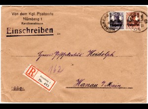 Bayern 1919, 15+35 Pf. Freistaat Germania auf Post Reko Brief v. Nürnberg. Gepr.