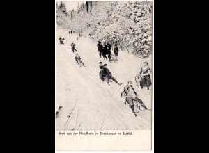 Ebenhausen im Isartal, Gruß von der Rodelbahn, 1914 gebr. sw-AK