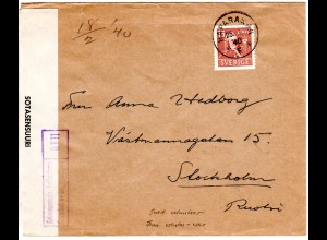 Schweden 1940, 15 öre auf Brief eines Freiwilligen im Finnischen Winter-Krieg