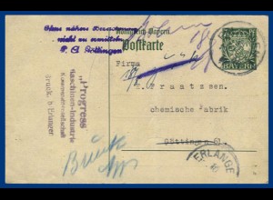 Bayern 1917, Retour Ganzsache Bruck bei Erlangen - Göttingen (P.A.Stpl.). #S135