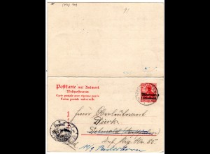 DP Marokko 1906, 10 C/10 Pf Doppelkarte gebr. v. Tanger n. Detmold u. Paderborn