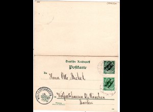 DP Marokko 1900, 5 C./5 Pf. Doppelkarte m. 5 C. Zusatzfr. v. Larasch n. Bayern