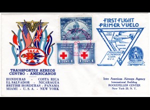 Honduras 1943, 3 Marken auf Erstflug Brief nach USA