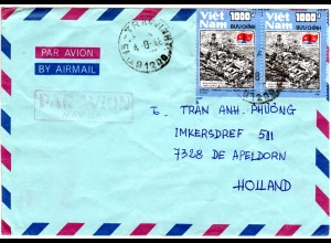 Vietnam 1998, MeF Paar 1000 D. Erdöl Bohrplattform auf Luftpost Brief i.d. NL