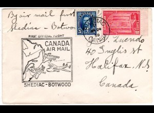 Canada 1939, SHEDIAC-BOTWOOD 1st.-Flight cover with 5+10 C.