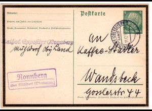 DR 1934, Landpost Stpl. NONNBERG über Mühldorf auf 6 Pf. Trauer-Ganzsache.