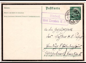 DR 1934, Landpost Stpl. LIMBACH über Dresden A 28 auf 6 Pf. Trauer-Ganzsache.