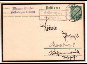 DR 1934, Landpost Stpl. SEIFERTSHAIN über Leipzig C2 auf 6 Pf. Trauer-Ganzsache.