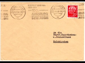 BRD 1958, Augsburg Rudolf Diesel Werbestempel auf Brief m. 20 Pf.