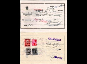 Ecuador 1954, 4 Marken rücks. auf Posteinlieferungsschein f. 1 Paket v. Quito.