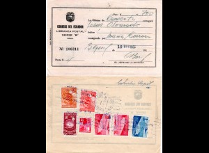 Ecuador 1955, 7 Marken rücks. auf Posteinlieferungsschein f. 1 Paket v Guayaquil
