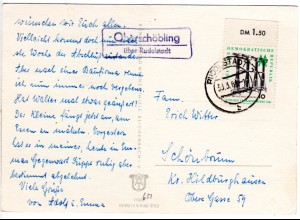 DDR 1961, Landpost Stpl. OBERSCHÖBLING über Rudolstadt auf Karte m. 10 Pf.