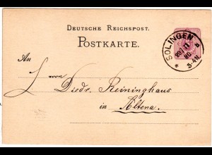 DR 1880, Klaucke Nr.136 SOLINGEN b klar auf 5 Pf. Ganzsache n. Altena