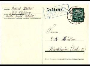 DR 1935, Landpost Stpl. WESTERHOFEN über Aalen auf 6 Pf. Ga. v. Gut Schönberg