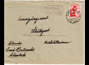 DR 1937, Landpoststpl. SCHANBACH über Esslingen auf Brief m. 12 Pf. 