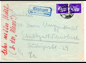 DR 1942, Landpoststpl. ELCHINGEN über Aalen auf Brief m. 2x6 Pf.