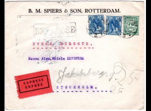 NL 1919, 2 1/2+2x12 1/2 C. auf Eil Brief m. rosa Schweden Express-Label