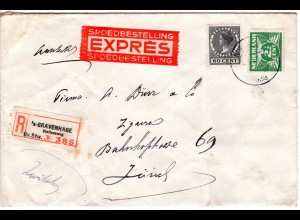 NL 1939, 2 1/2+60C. auf Reko-Eilboten Brief v. ś-Gravenhage i.d. Schweiz.