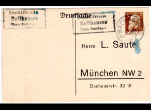 Bayern 1913, Posthilfstelle BALLHAUSEN Taxe Bachhagel auf 3 Pf. Privat-Ganzsache