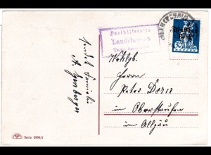 DR 1920, Bayern Posthilfstelle LANDSHAUSEN Taxe Bachhagel auf Karte m. 30 Pf. 