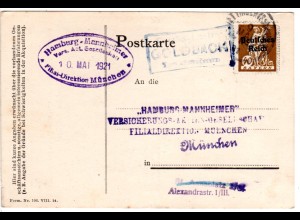 DR 1921, Bayern Posthilfstelle GOLDBACH Taxe Wellenhausen auf Karte m. 40 Pf. 