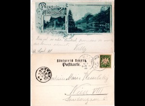 Bayern 1897, Postablage-K1 HINTERSEE auf Gruss aus-AK m. 5 Pf.