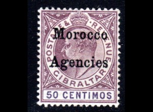 Brit. Post Marokko 13, ungebr. überdruckte 50 C. Gibraltar m. WZ I