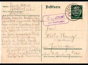 DR 1938, Landpoststempel Satteldorf über Crailsheim auf 6 Pf. Ganzsache 