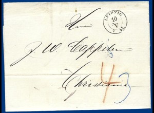 Sachsen 1861, Porto Brief v. Leipzig nach Norwegen. #S330