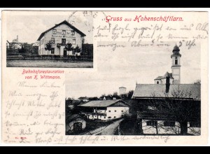 Gruss aus Hohenschäftlarn m. Bahnhofs Gaststätte, 1907 gebr. sw-AK