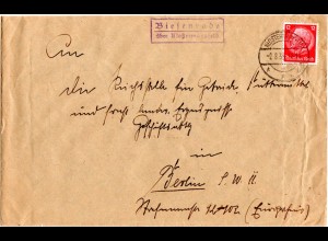 DR 1935, Landpoststempel BIESENRODE über Klostermansfeld auf Brief m. 12 Pf.