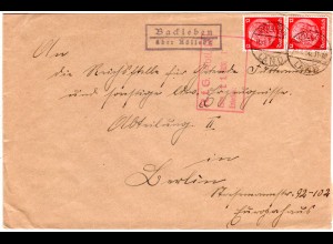 DR 1936, Landpoststempel BACKLEBEN über Kölleda auf Brief m. 2x12 Pf.