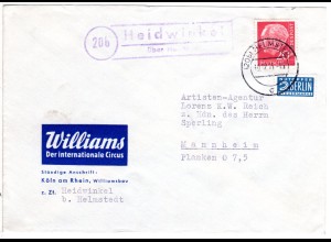 BRD 1955, Landpoststempel HEIDWINKEL über Helmstedt auf Zirkus Williams Brief