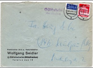 1949, Landpost Stpl. GÜLCHSHEIM über Uffenheim auf Brief m. 20 Pf.