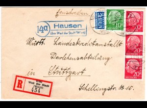 BRD 1956, Landpoststempel 14a HAUSEN über Weil der Stadt auf Einschreiben Brief 