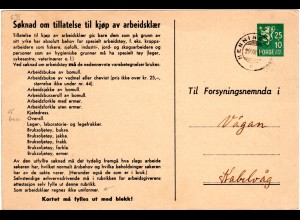 Norwegen 25+10 öre Rationierungs Ganzsache f. Arbeitskleider, gebr. HENNINGSVAER