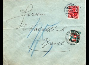 DR 1912, 10 Pf. Germania auf Brief v. Aachen m. Schweiz 25 C. Portomarke